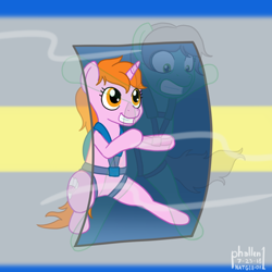 Size: 1000x1000 | Tagged: safe, alternate version, artist:phallen1, derpibooru exclusive, imported from derpibooru, oc, oc only, oc:maya northwind, oc:sadie michaels, aircraft, atg 2018, bipedal, clothes, holding, newbie artist training grounds, panic, parachute, ponified oc, see-through, solo focus, wind
