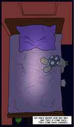 Size: 4950x8500 | Tagged: safe, artist:denton, imported from derpibooru, smarty pants, comic:piercing heavens, absurd resolution, bed, bedroom, comic, gak, no pony, pillow, text
