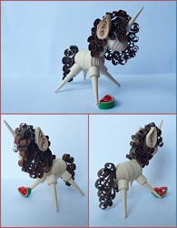 Size: 1001x1281 | Tagged: safe, artist:rzymonzpapieru, imported from derpibooru, oc, oc only, oc:woon, unicorn, craft, food, irl, paper, papercraft, photo, quilling, watermelon