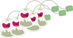 Size: 7943x4096 | Tagged: safe, artist:parclytaxel, imported from derpibooru, discordant harmony, .svg available, absurd resolution, animate object, ginseng teabags, no pony, simple background, singing, transparent background, vector