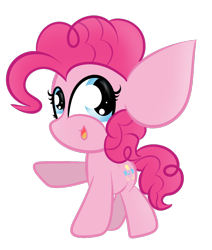 Size: 768x904 | Tagged: safe, artist:sugarcloud12, imported from derpibooru, pinkie pie, pony, chibi, cute, diapinkes, female, impossibly large ears, mare, open mouth, raised hoof, simple background, solo, transparent background