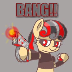 Size: 1600x1600 | Tagged: safe, imported from derpibooru, oc, oc only, pony, bang, charisma, descriptive noise, grenade, gun, hunter, solo, weapon