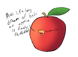 Size: 2099x1549 | Tagged: safe, artist:neonhuo, imported from derpibooru, applejack, ambiguous gender, apple, applejack becoming an apple, atg 2018, food, newbie artist training grounds, solo, wat