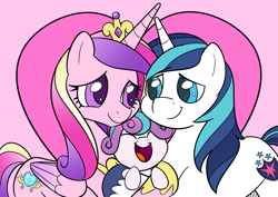 Size: 4093x2894 | Tagged: safe, artist:esfelt, imported from derpibooru, princess cadance, princess flurry heart, shining armor, alicorn, pony, unicorn, atg 2018, baby, baby pony, cute, cutedance, eyes closed, family, female, flurrybetes, male, mare, newbie artist training grounds, shining adorable, shiningcadance, shipping, smiling, sparkle family, stallion, straight