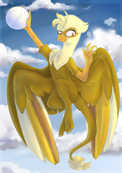 Size: 2150x3035 | Tagged: safe, artist:tigra0118, imported from derpibooru, oc, oc only, griffon, male, male pov, my little pony, offscreen character, pov, sky, solo, sports, volleyball