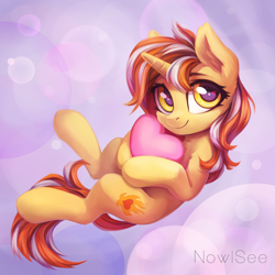 Size: 2000x2000 | Tagged: safe, artist:inowiseei, imported from derpibooru, oc, oc only, oc:cinderheart, pony, unicorn, abstract background, chest fluff, commission, cute, cutie mark, demi-god, female, golden eyes, heart, heart eyes, hug, mare, ocbetes, pillow, smiling, solo, wingding eyes