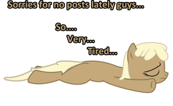 Size: 1280x785 | Tagged: safe, artist:sintakhra, imported from derpibooru, mjölna, earth pony, pony, ask sandy pony, female, mare, prone, simple background, solo, tired, white background