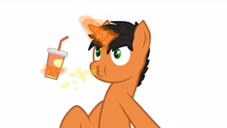 Size: 1920x1080 | Tagged: safe, artist:king-franchesco, imported from derpibooru, oc, oc only, oc:king franchesco, earth pony, pony, unicorn, eyes closed, glowing horn, hooves, horn, levitation, magic, male, simple background, solo, stallion, telekinesis, white background