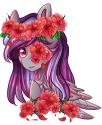 Size: 1024x1251 | Tagged: safe, artist:sketchyhowl, imported from derpibooru, oc, oc only, oc:sketchy howl, pony, bust, female, flower, mare, portrait, simple background, solo, transparent background