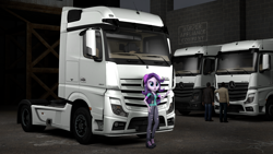 Size: 3840x2160 | Tagged: safe, artist:aryatheeditor, imported from derpibooru, starlight glimmer, human, equestria girls, spoiler:eqg specials, 3d, beanie, boots, clothes, hat, mercedes-benz, mercedes-benz actros, pants, shoes, source filmmaker, torn clothes, truck, vest