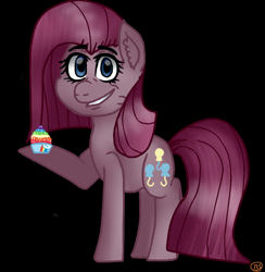 Size: 654x671 | Tagged: safe, artist:rainbowshadowmlp, imported from derpibooru, pinkie pie, earth pony, pony, fanfic:cupcakes, black background, cupcake, food, pinkamena diane pie, rainbow cupcake, simple background