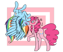 Size: 6000x5000 | Tagged: safe, artist:akirachan047, imported from derpibooru, pinkie pie, rainbow dash, earth pony, pegasus, pony, absurd resolution, blushing, duo, eyes closed, female, flying, kiss on the lips, kissing, lesbian, mare, pinkiedash, raised hoof, shipping, simple background, surprise kiss, surprised, transparent background, upside down, upside down kiss