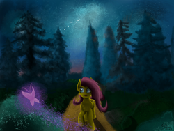 Size: 4000x3000 | Tagged: safe, artist:endlessfusion, imported from derpibooru, fluttershy, pegasus, pony, absurd resolution, female, forest, mare, night, scenery