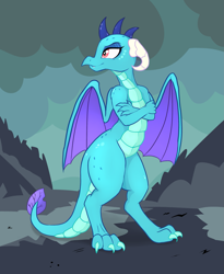 Size: 2221x2710 | Tagged: safe, artist:paskanaakka, derpibooru exclusive, imported from derpibooru, princess ember, dragon, crossed arms, eyeshadow, female, makeup, solo