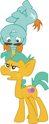 Size: 1202x3026 | Tagged: safe, artist:tourniquetmuffin, imported from derpibooru, snails, snips, pony, unicorn, magic duel, bucktooth, colt, conjoined by horn, duo, fusion, male, simple background, transparent background, upside down, vector, we have become one