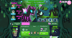 Size: 1024x549 | Tagged: safe, imported from derpibooru, arista, cinnamon chai, cornicle, lockdown, queen chrysalis, thorax, changeling, changeling queen, to where and back again, changeling armor, changeling kingdom, fight, gameloft, sunny song