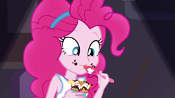 Size: 1920x1080 | Tagged: safe, imported from derpibooru, screencap, pinkie pie, equestria girls, equestria girls series, rarity investigates: the case of the bedazzled boot, cute, diapinkes, female, froyo, frozen yogurt, licking, rarity investigates (eqg): pinkie pie, solo, spoon, tongue out