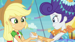 Size: 986x555 | Tagged: safe, imported from derpibooru, screencap, applejack, rarity, equestria girls, equestria girls series, rollercoaster of friendship, animated, cute, duo, female, gif, hug, jackabetes, raribetes, shipping fuel