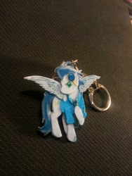 Size: 810x1080 | Tagged: safe, artist:king-franchesco, imported from derpibooru, soarin', pegasus, pony, clothes, cutie mark, goggles, hooves, irl, keychain, male, photo, raised hoof, solo, spread wings, stallion, uniform, wings, wonderbolts, wonderbolts uniform