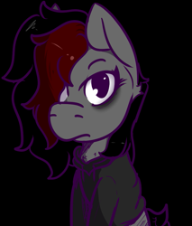 Size: 759x891 | Tagged: safe, artist:lazerblues, imported from derpibooru, oc, oc only, oc:miss eri, pony, bags under eyes, black and red mane, clothes, emo, hoodie, looking at you, solo, two toned mane