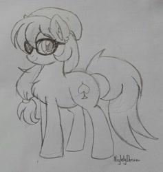 Size: 1024x1078 | Tagged: safe, artist:dreamy990, artist:nightydream, imported from derpibooru, oc, oc only, oc:aisha hargrove, earth pony, pony, beanie, female, glasses, hat, mare, monochrome, solo, traditional art