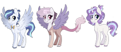 Size: 3046x1316 | Tagged: safe, artist:spectrumnightyt, imported from derpibooru, oc, oc only, hybrid, pegasus, pony, unicorn, bowtie, female, interspecies offspring, male, mare, offspring, parent:discord, parent:princess cadance, parent:shining armor, parent:twilight sparkle, parents:discolight, parents:oc x oc, parents:shiningcadance, simple background, stallion, transparent background