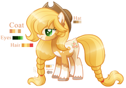 Size: 1647x1157 | Tagged: safe, artist:sugaryicecreammlp, imported from derpibooru, applejack, earth pony, pony, spoiler:g5, alternate design, applejack (g5 concept leak), applejack (g5), braid, braided tail, coat markings, female, g5, g5 concept leak style, g5 concept leaks, hat, mare, reference sheet, simple background, solo, transparent background