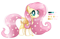 Size: 1688x1104 | Tagged: safe, artist:sugaryicecreammlp, imported from derpibooru, fluttershy, pony, alternate design, colored wings, female, flower, flower in hair, multicolored wings, reference sheet, simple background, solo, transparent background