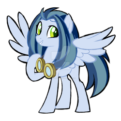 Size: 1024x1022 | Tagged: safe, artist:azure-art-wave, imported from derpibooru, oc, oc only, pegasus, pony, deviantart watermark, female, goggles, mare, offspring, parent:limestone pie, parent:soarin', parents:soarilime, simple background, solo, transparent background, watermark