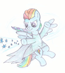 Size: 800x900 | Tagged: safe, artist:m.w., imported from derpibooru, rainbow dash, pony, clothes, dress, female, frozen (movie), magic, newbie artist training grounds, parody, simple background, solo, white background