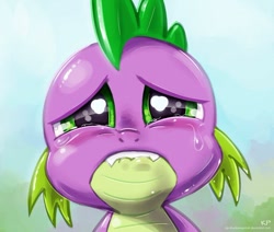 Size: 452x383 | Tagged: safe, artist:kp-shadowsquirrel, edit, imported from derpibooru, spike, dragon, awww, baby, baby dragon, cropped, crying, cute, lip bite, male, sad, sadorable, signature, solo, spikabetes