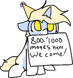 Size: 356x380 | Tagged: safe, artist:nootaz, imported from derpibooru, oc, oc only, oc:nootaz, pony, female, hat, meta, milestone, party hat, sign, simple background, solo, transparent background