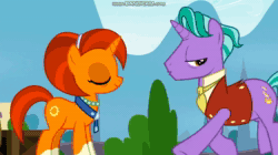 Size: 1912x1068 | Tagged: safe, imported from derpibooru, screencap, firelight, starlight glimmer, stellar flare, sunburst, the parent map, animated, clothes, female, glasses, laughing, levitation, magic, male, nervous, nervous laugh, parent, plans, road trip, robe, sound, sunburst's cloak, sunburst's glasses, sunburst's robe, sweat, telekinesis, train station, waving, webm