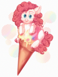 Size: 1632x2160 | Tagged: safe, artist:rizzych, imported from derpibooru, pinkie pie, earth pony, pony, colored hooves, cute, diapinkes, ear fluff, eating, female, food, ice cream, mare, solo, tongue out