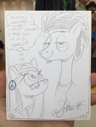 Size: 1536x2048 | Tagged: safe, artist:andypriceart, idw, imported from derpibooru, flax seed, wheat grass, earth pony, pony, thought bubble, traditional art