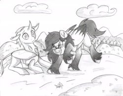 Size: 6553x5100 | Tagged: safe, artist:pollito15, imported from derpibooru, oc, oc:jennifer miranda, changedling, changeling, pegasus, pony, absurd resolution, female, glasses, mare, monochrome, traditional art