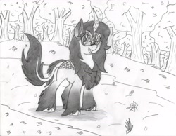 Size: 6561x5100 | Tagged: safe, artist:pollito15, imported from derpibooru, oc, oc only, oc:jennifer miranda, kirin, spoiler:s08, absurd resolution, female, glasses, kirin-ified, monochrome, solo, species swap, traditional art