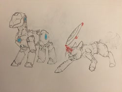 Size: 1280x960 | Tagged: safe, artist:greyscaleart, imported from derpibooru, earth pony, pony, unicorn, captain america, duo, iron man, partial color, ponified, solo, traditional art