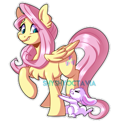 Size: 2985x3000 | Tagged: safe, artist:shyshyoctavia, imported from derpibooru, angel bunny, fluttershy, pony, chest fluff, duo, ear fluff, female, simple background, transparent background, watermark