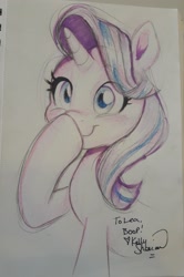 Size: 1362x2048 | Tagged: safe, artist:imalou, imported from derpibooru, starlight glimmer, pony, unicorn, boop, exploitable meme, female, glimmerposting, kelly sheridan, mare, meme, self-boop, traditional art