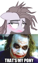 Size: 500x819 | Tagged: safe, imported from derpibooru, pinkie pie, earth pony, pony, yakity-sax, cross-eyed, eyeshadow, female, heath ledger, lidded eyes, makeup, mare, meme, pinkamena diane pie, pinkie joker, that's my pony, that's my x, the dark knight, the joker