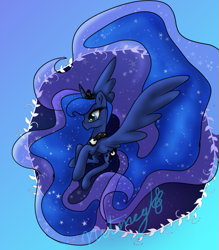 Size: 551x629 | Tagged: safe, artist:nutmeg04, imported from derpibooru, princess luna, alicorn, pony, cute, female, mare, signature, solo, spread wings, wings