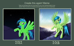 Size: 2560x1600 | Tagged: safe, artist:puggie, artist:renaphin, imported from derpibooru, oc, oc only, oc:rena heartstep, pegasus, pony, comparison, draw this again, solo