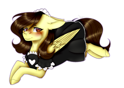 Size: 1024x723 | Tagged: safe, artist:dawndream2003, imported from derpibooru, oc, oc only, oc:white hershey, pegasus, pony, blushing, clothes, female, maid, mare, simple background, solo, transparent background