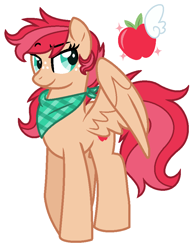 Size: 712x908 | Tagged: safe, artist:geekcoffee, imported from derpibooru, oc, oc only, oc:honeycrisp, pegasus, pony, bandana, female, magical lesbian spawn, mare, next generation, offspring, parent:applejack, parent:strawberry sunrise, parents:applerise, simple background, solo, white background