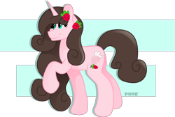 Size: 2889x1947 | Tagged: safe, artist:ponkus, imported from derpibooru, oc, oc only, oc:strawberry, pony, unicorn, abstract background, cute, female, mare, solo, transparent background, vector