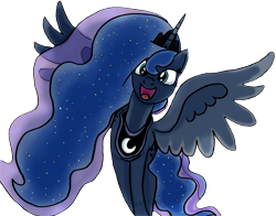 Size: 3383x2649 | Tagged: safe, artist:mountainlygon, edit, editor:childofthenight, imported from derpibooru, princess luna, alicorn, pony, background removed, cute, female, happy, huzzah, lunabetes, mare, simple background, solo, spread wings, transparent background, wings