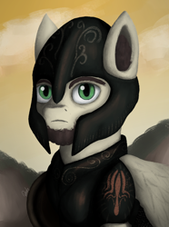 Size: 780x1050 | Tagged: safe, artist:phi, imported from derpibooru, oc, oc only, pegasus, pony, equestria at war mod, armor, beard, facial hair, greek, helmet, male, shield, solo