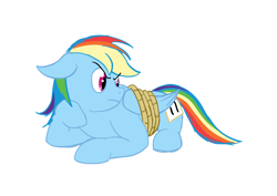 Size: 1240x877 | Tagged: safe, artist:alixnight, imported from derpibooru, rainbow dash, pegasus, pony, fall weather friends, female, inkscape, rope, simple background, solo, tied up, vector, white background