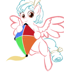 Size: 835x1000 | Tagged: safe, artist:alixnight, imported from derpibooru, cozy glow, pegasus, pony, marks for effort, female, filly, kite, looking at you, simple background, sketch, smiling, smiling at you, solo, white background